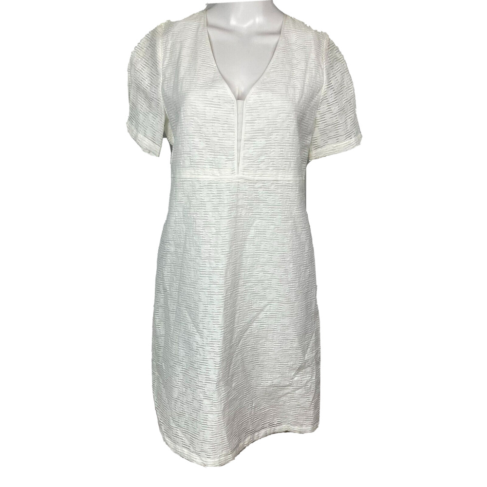 NWT‎ Gerard Darel Paris Dress Womens Sz 38 US 6 White Cotton V Neck Short Sleeve